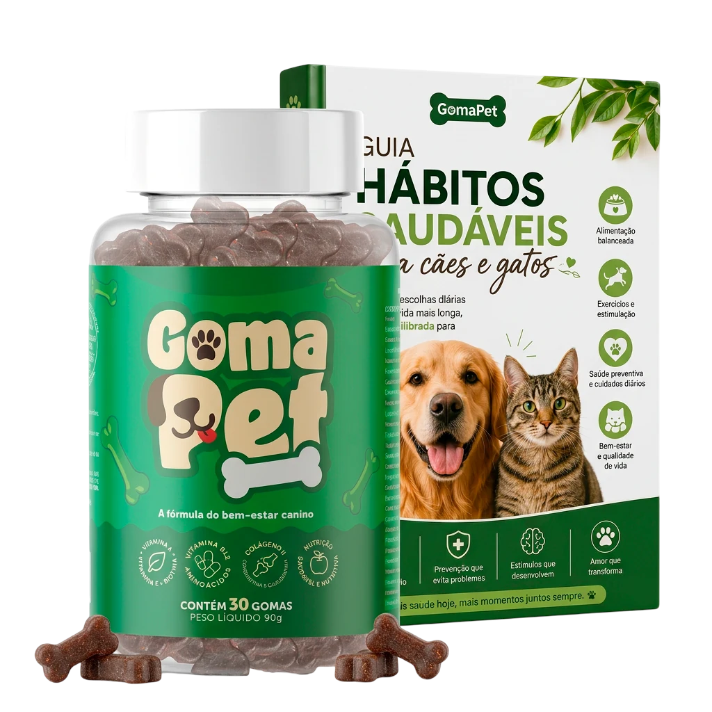 Um pote GomaPet com guia digital
