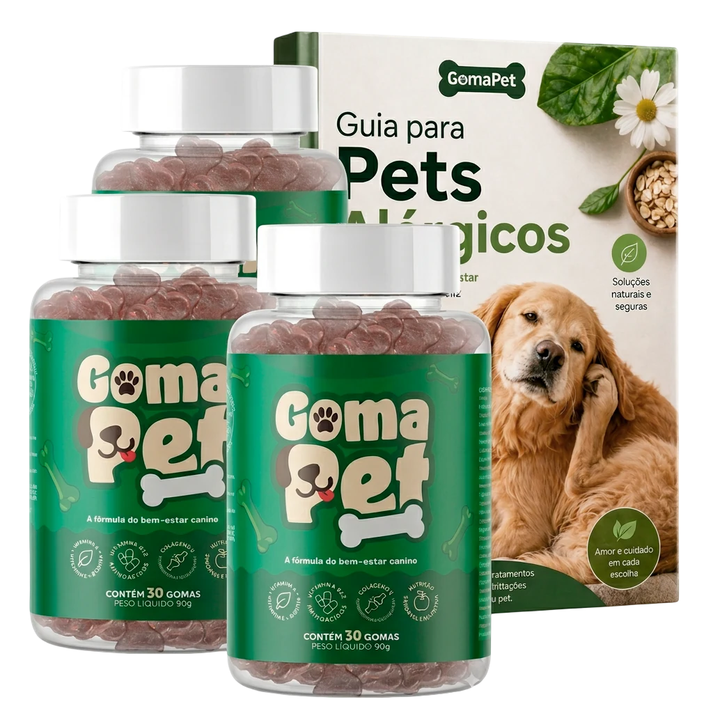 Três potes GomaPet com guia digital